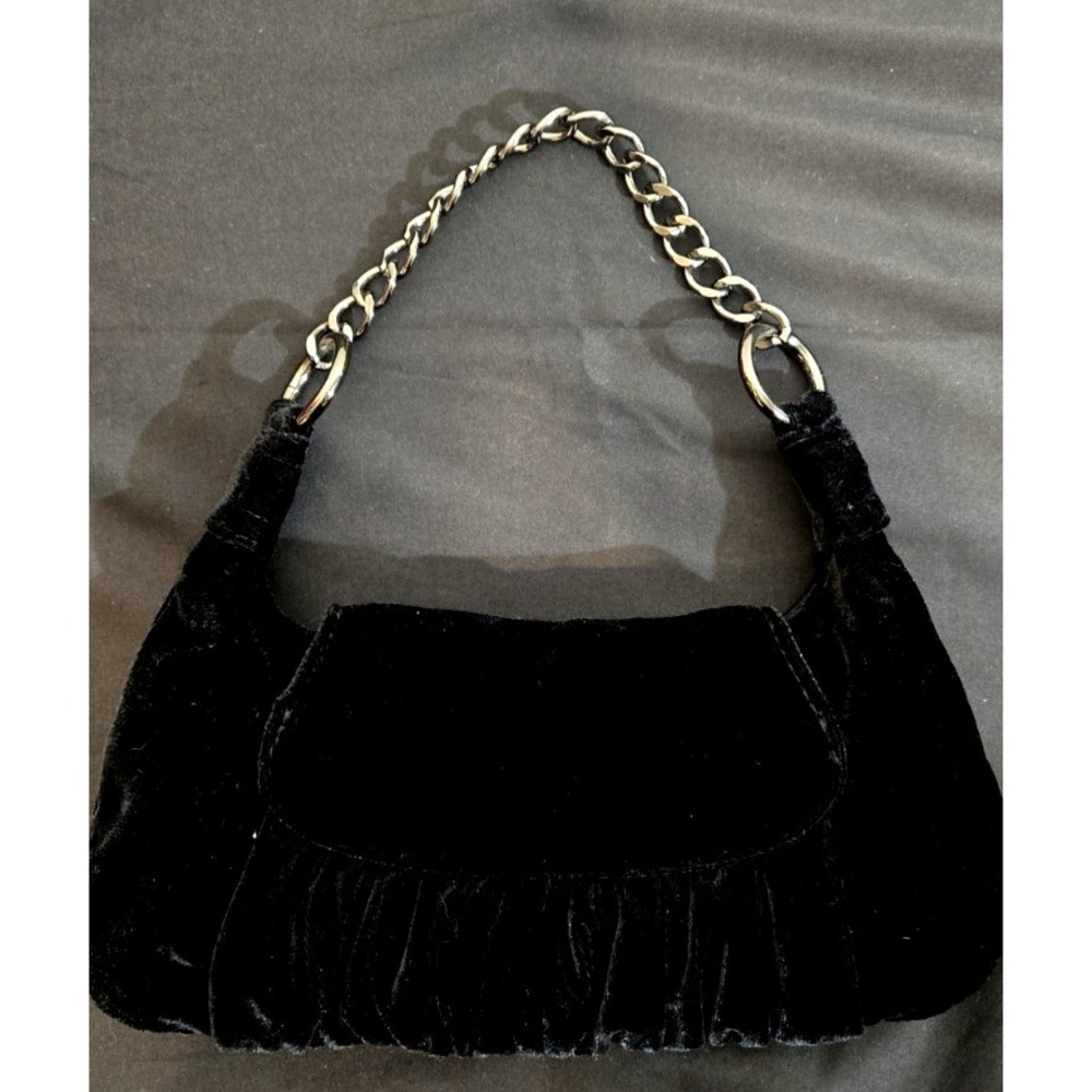 LOFT Small Black Velvet Handbag Purse | Chain Handle Snap Closure | Y2K Style